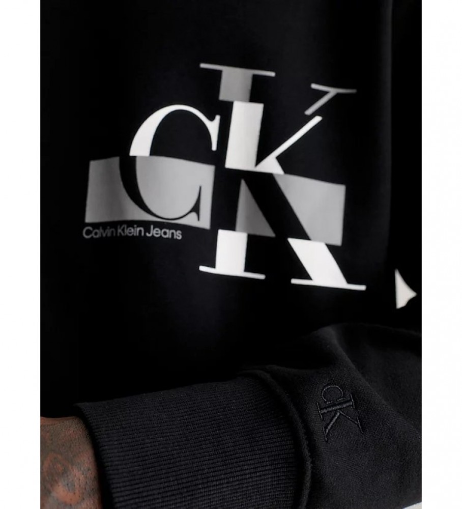 Moletom Calvin Klein Jeans com Logo CK com Efeito Glitched Preto