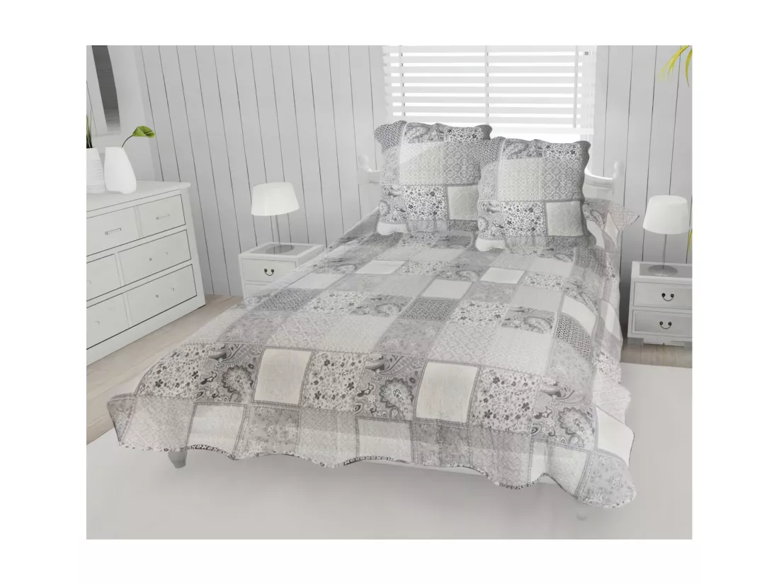 Couvre-lit boutis coton 220x240 cm AURORE avec 2 taies d'oreiller