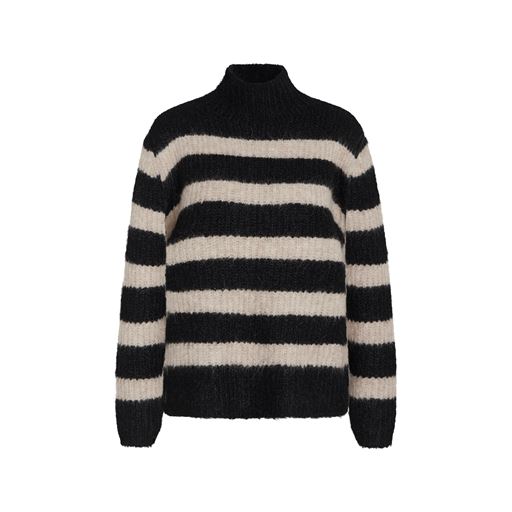 Bruuns Bazaar Syringa Tika Striktrøje, Black/Beige Stripes, XL