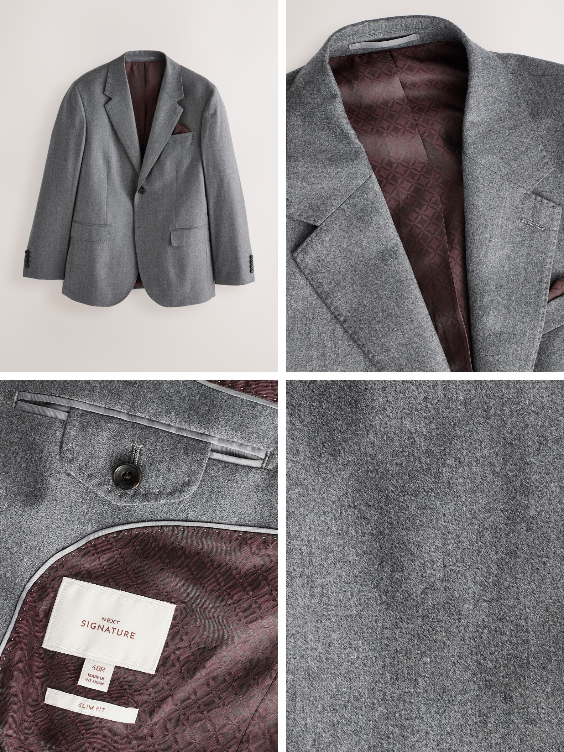 Grijs - Slim Fit - Signature Zignone Italian Wool Cashmere Blend Flannel Suit Jacket
