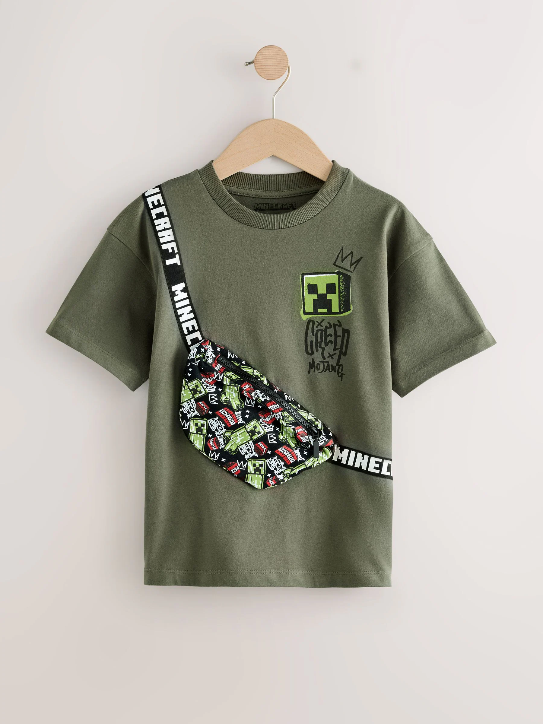 Kaki/groen - Minecraft T-shirt met tas (3-16jr)