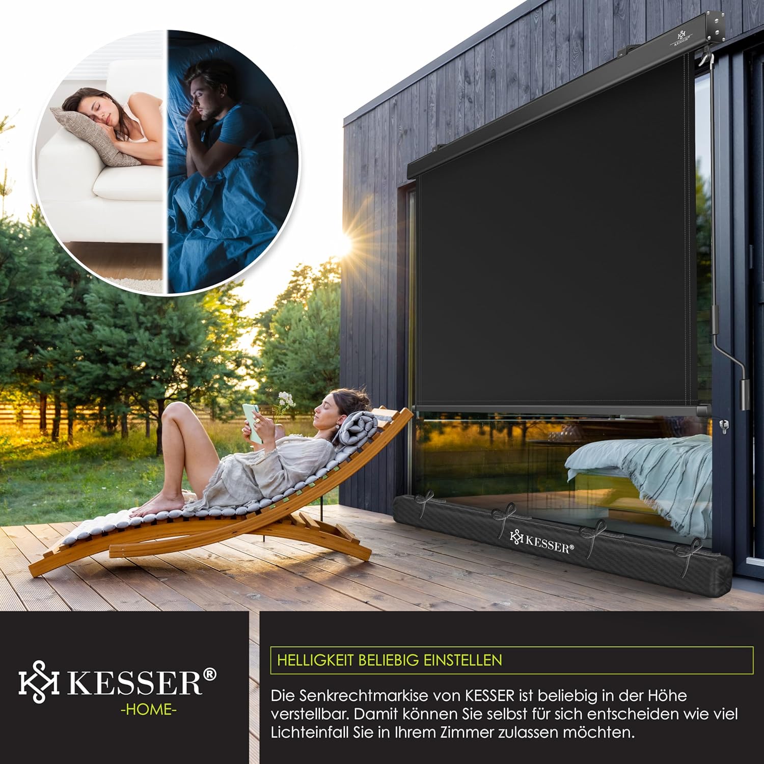 KESSER® Senkrechtmarkise 180x250cm Außenrollo Handkurbelmechanismus Balkonrollo Sonnen-und Sichtschutz Beschattung Sonnenschutz mit Kurbel Markisenkasten Balkon & Terrasse inkl Montageset & Abdeckung
