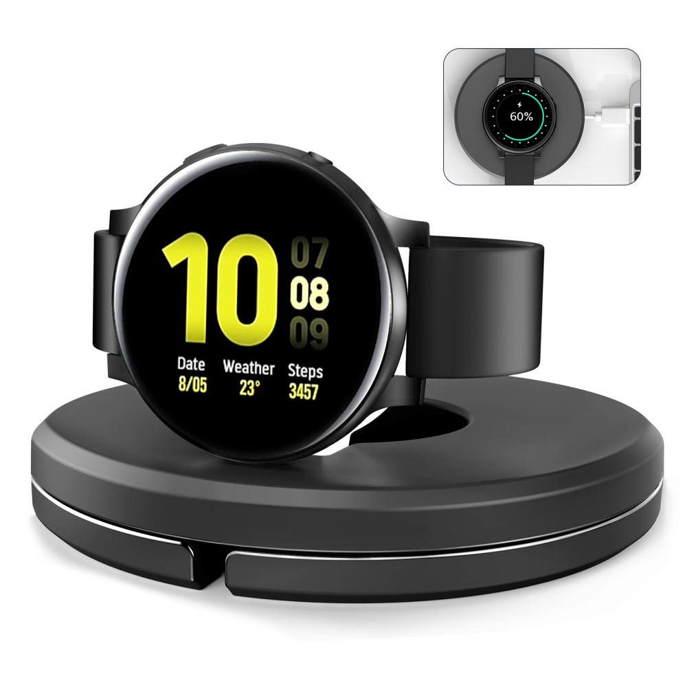 Samsung Galaxy Watch 3 / Watch Active 2 / Watch Active Qi-Wireless Charger USB Ladegerät mit integriertem Ladekabel - Schwarz