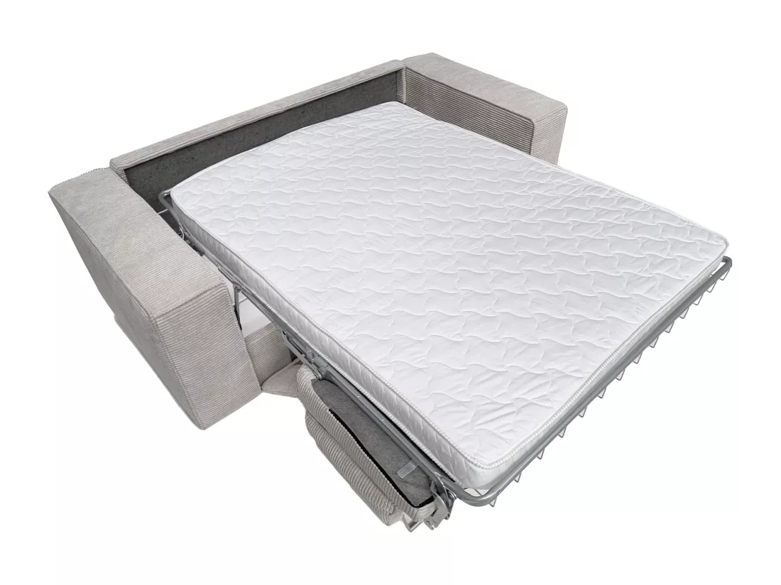 Canapé 3 places convertible express en velours côtelé beige - Couchage 140 cm - Matelas 13 cm AMELIA II