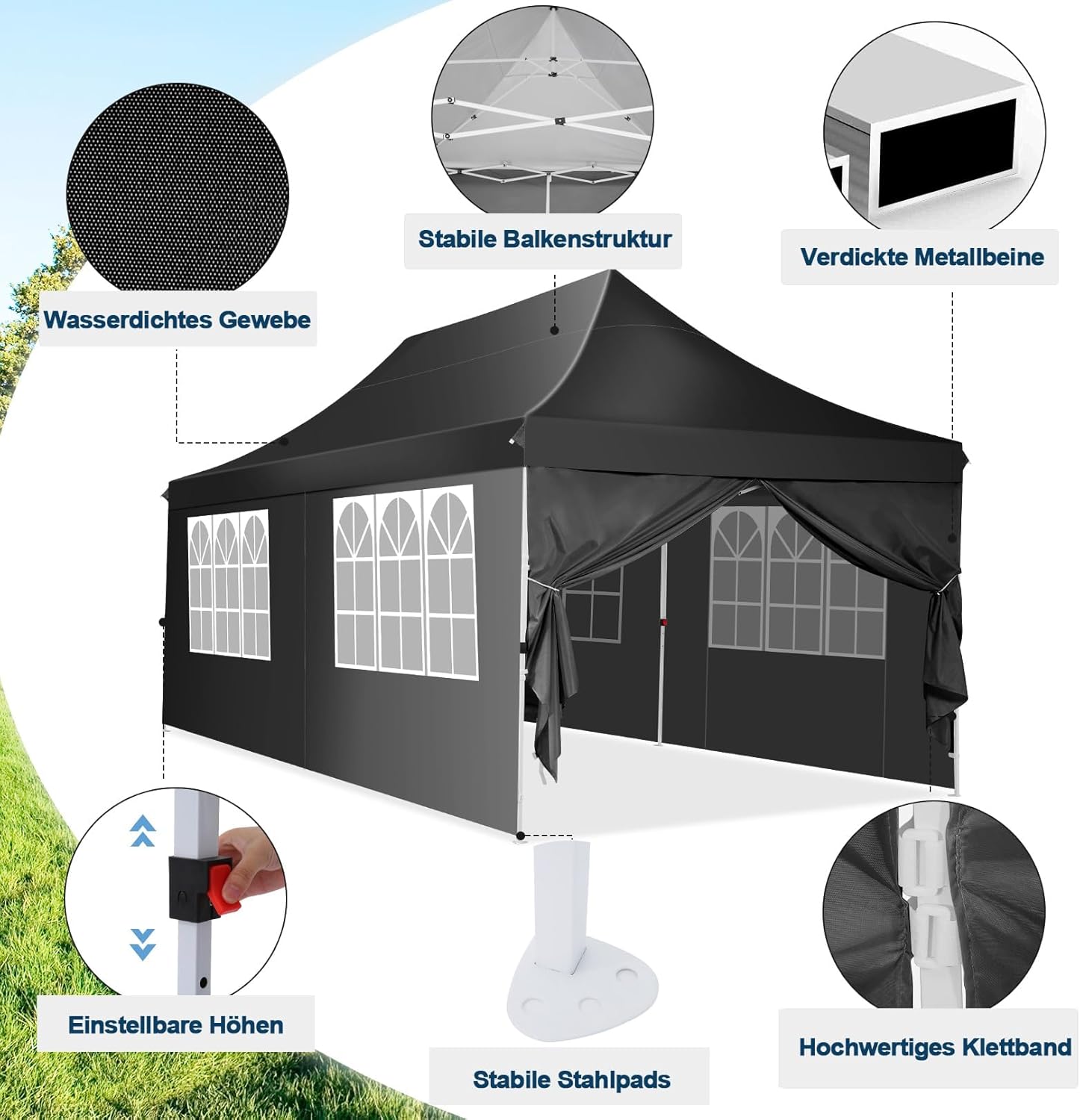 COBIZI Faltpavillon 3X6m Wasserdicht Stabil Pavillon 3x6m, Partyzelt Faltbar Anti-UV mit 6 Seitenwänden & 4 Sandsack, Gartenpavillon für Hochzeiten, Freien, Garten, Party