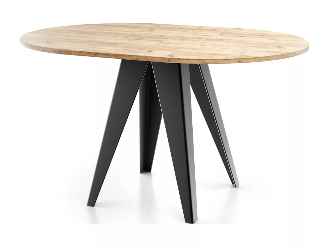 Table De Salle à Manger Ronde De Style Industriel - Moderne - Extensible De 90 Cm à 130 Cm - Pieds Métalliques Noirs - Compact Pour Petite Cuisine Ou Salon - Chêne