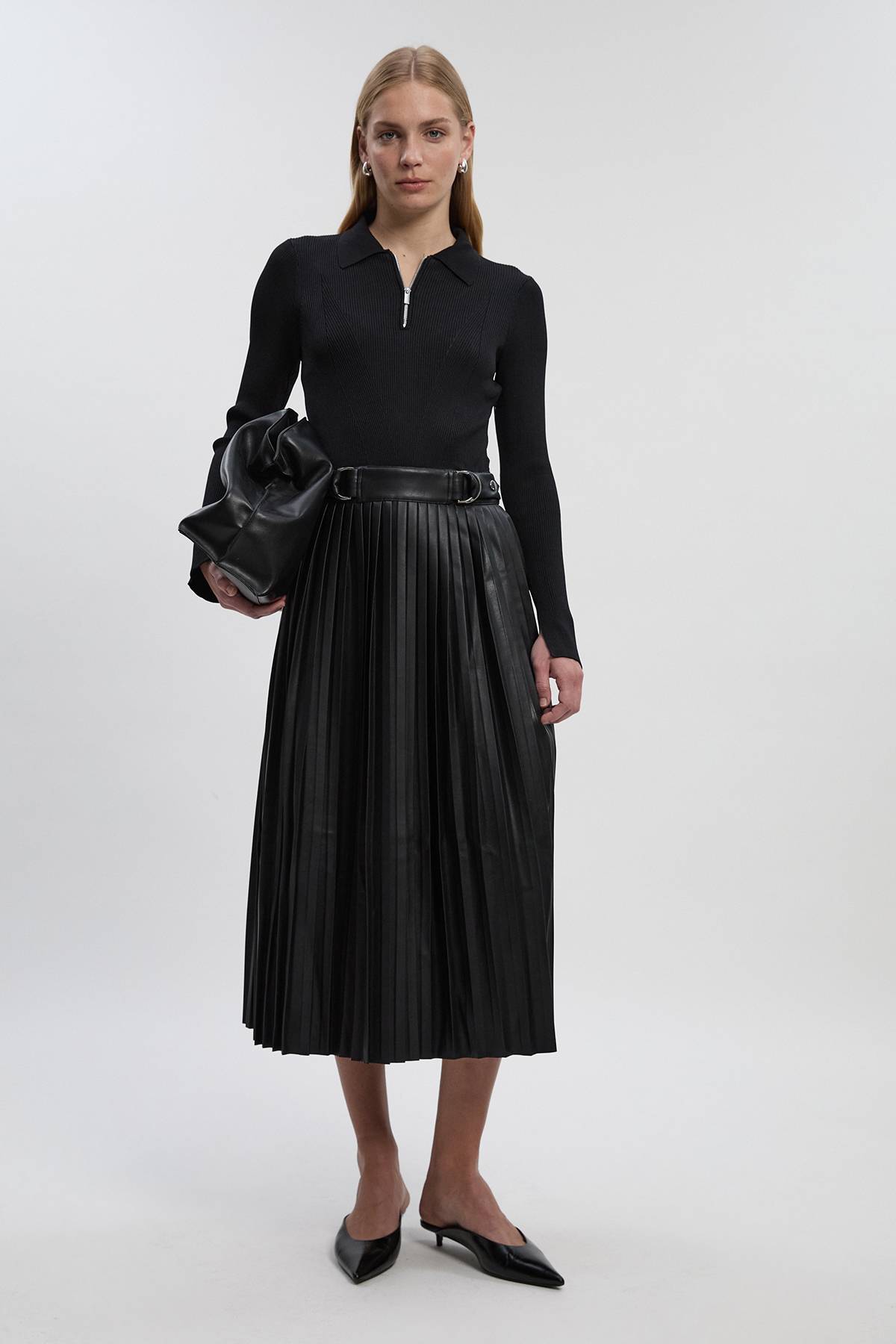 KarenMillen Robe Mi-longue Plissée Petite Maille Col Zippé Mix synthétique