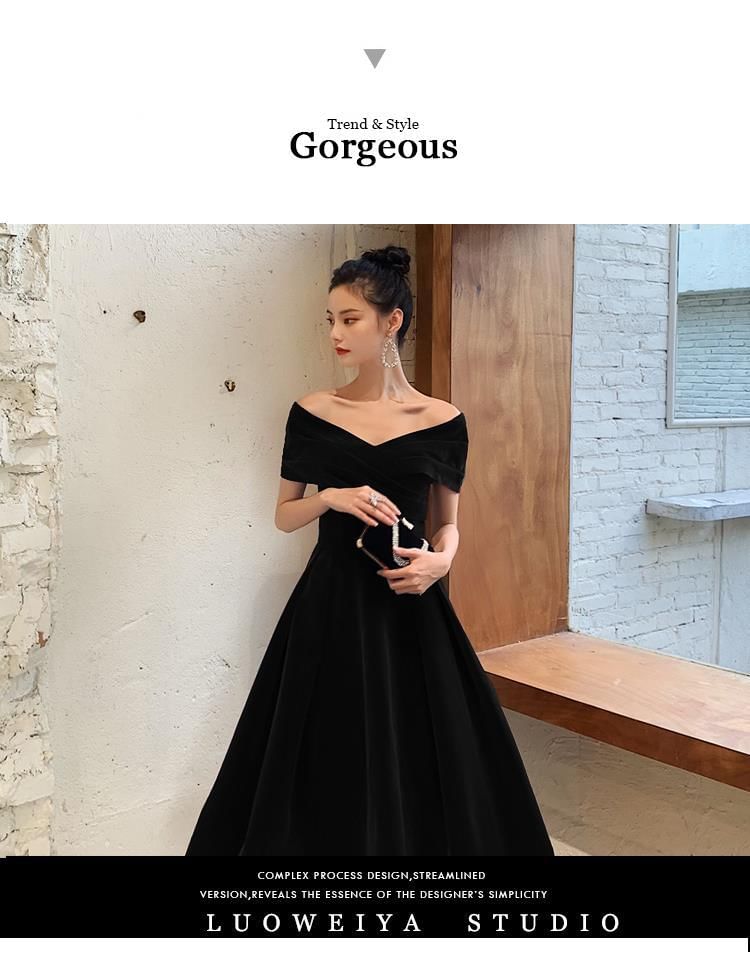 Saunderold - A-lijn avondjurk / cocktailjurk met korte mouwen en off-shoulder, effen en gerimpeld