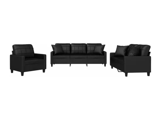 Ensemble de canapés 3 pcs avec coussins noir similicuir
