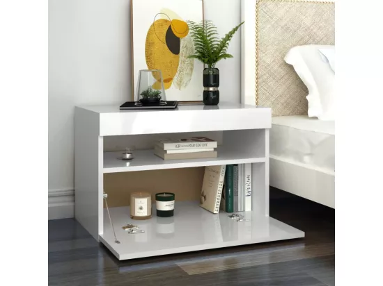 Tables de chevet lumières LED 2 pièces blanc brillant 60x35x40 cm