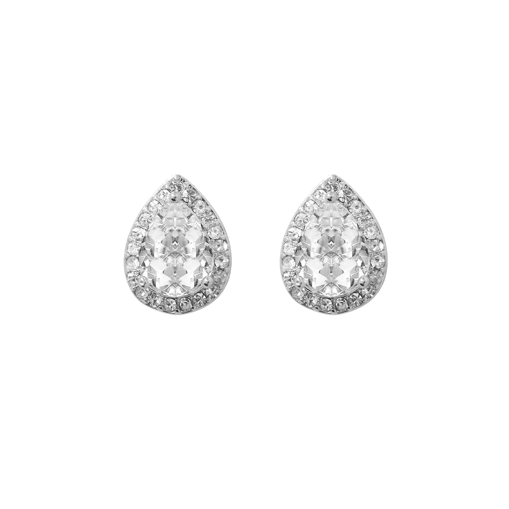 (1 Paar) Damen Ohrringe Ohrstecker mit Teardrop Kristall Strass Steinen - Silber