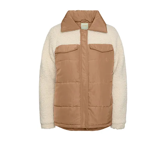 Steppjacke mit Teddy-Akzenten, cognacfarben und weiß