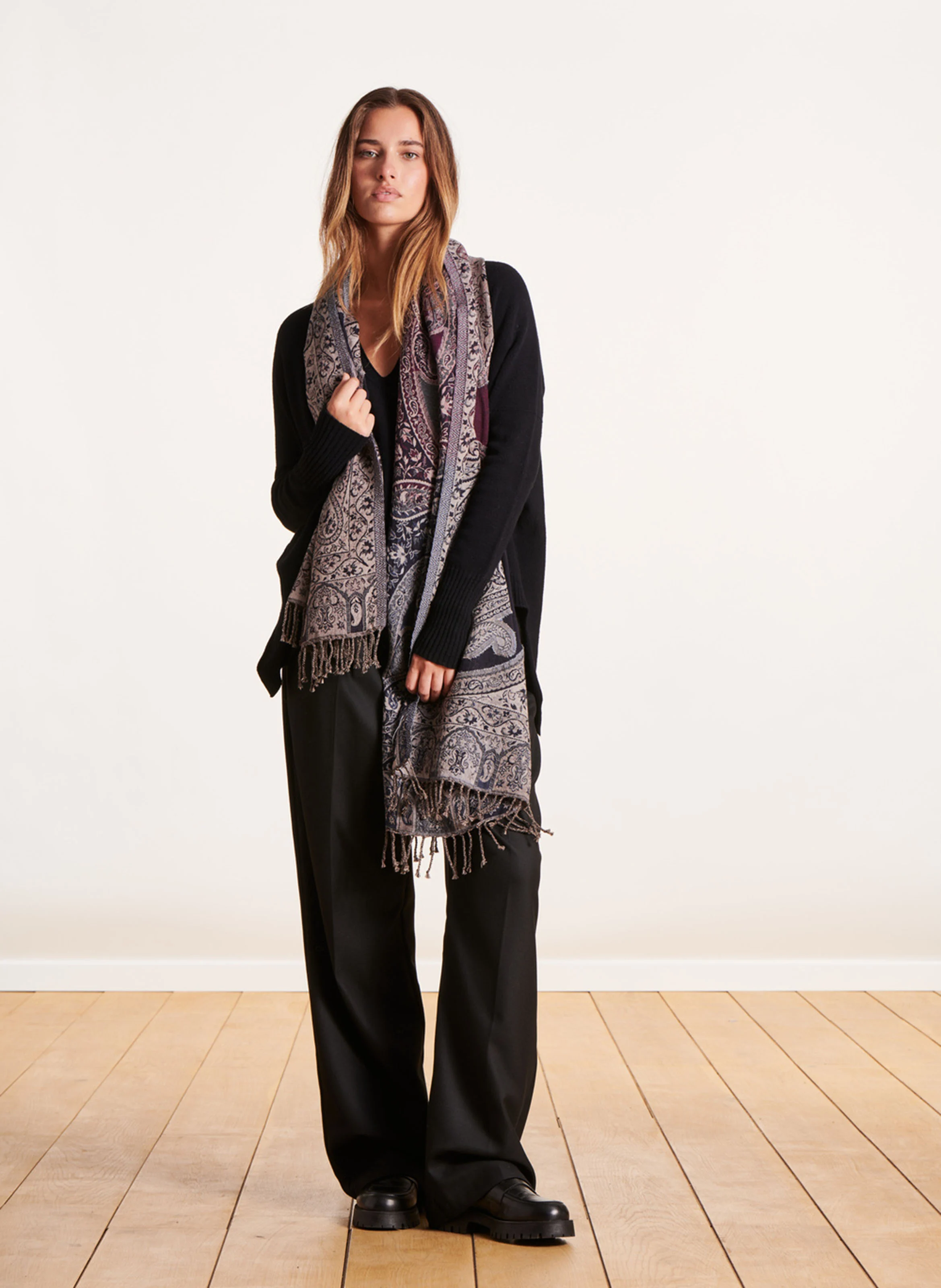Foulard coton et laine à motifs | Violet