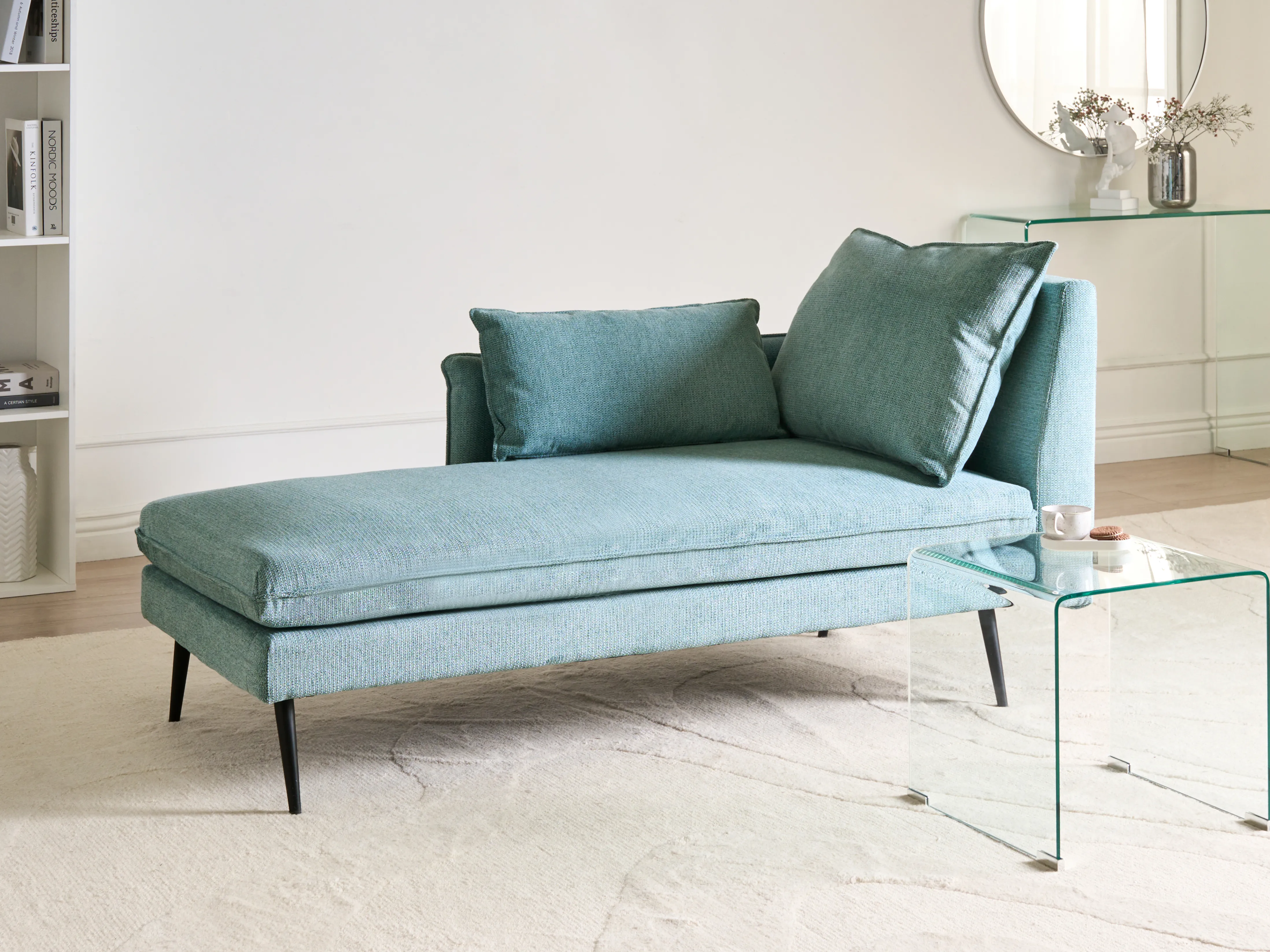 Rechtszijdige chaise longue YERRES Stof Lichtblauw