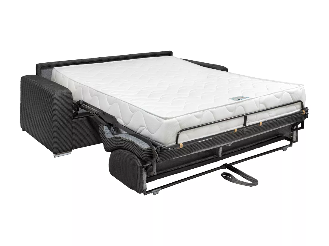 Canapé 4 places convertible express en velours côtelé gris anthracite - Couchage 160 cm - Matelas 22 cm - CALITO
