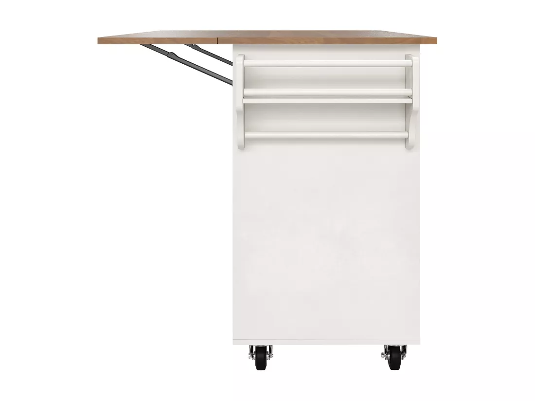 Ilot central de cuisine - chariot à roulette avec plateau extensible - 1 tiroirs et 2 portes - Blanc