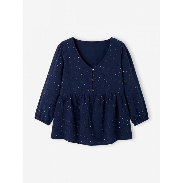 Vertbaudet Blusa em Gaze de Algodão Especial Gravidez e Amamentação Azul Vivo 42