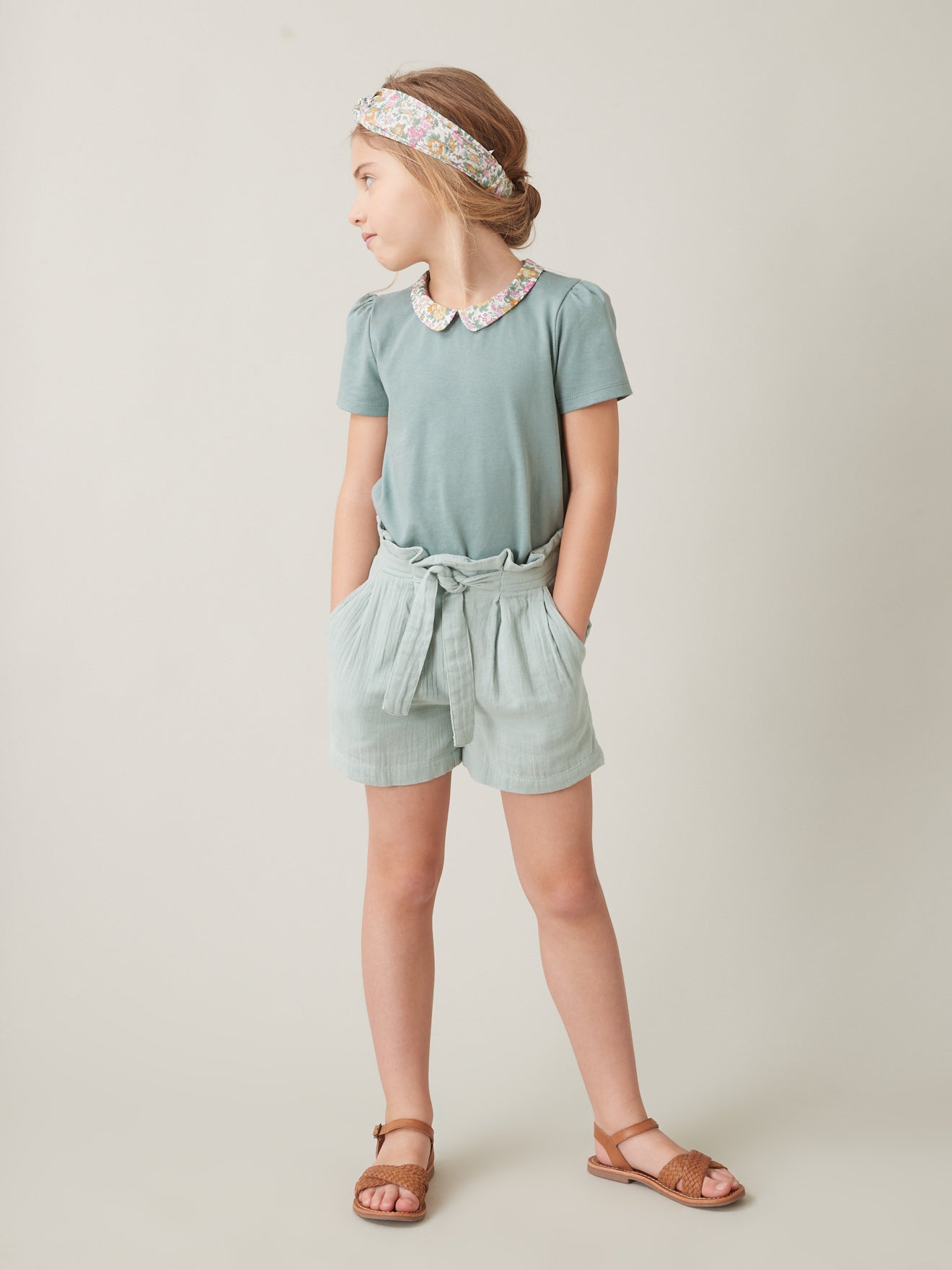 T-shirt Fille col en tissu Liberty - Coton bio
