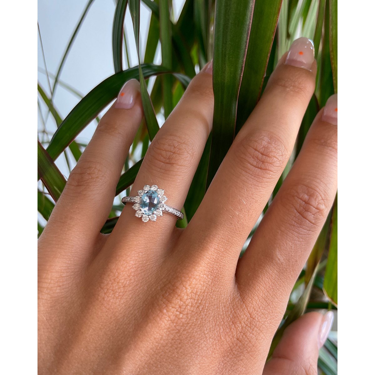 Bague ADEN Aigue-Marine et diamants sur Argent 925 2.92grs