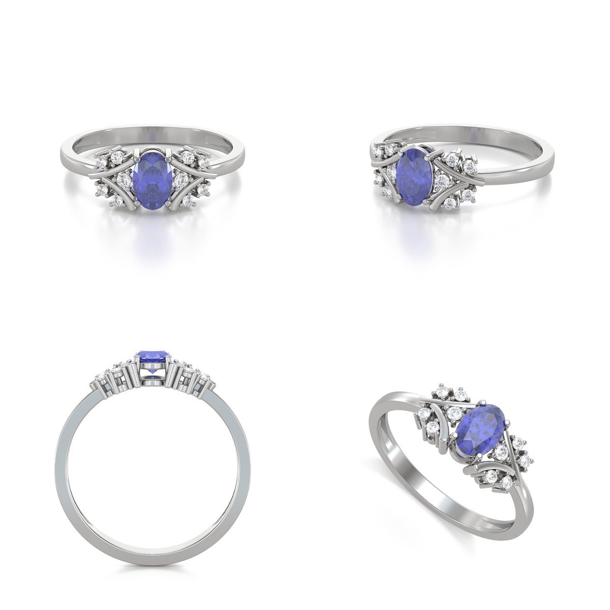 Bague Tanzanite et diamants sur Argent 925 1.556grs