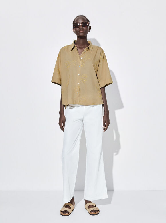 Camisa de algodão com bordado - Verde