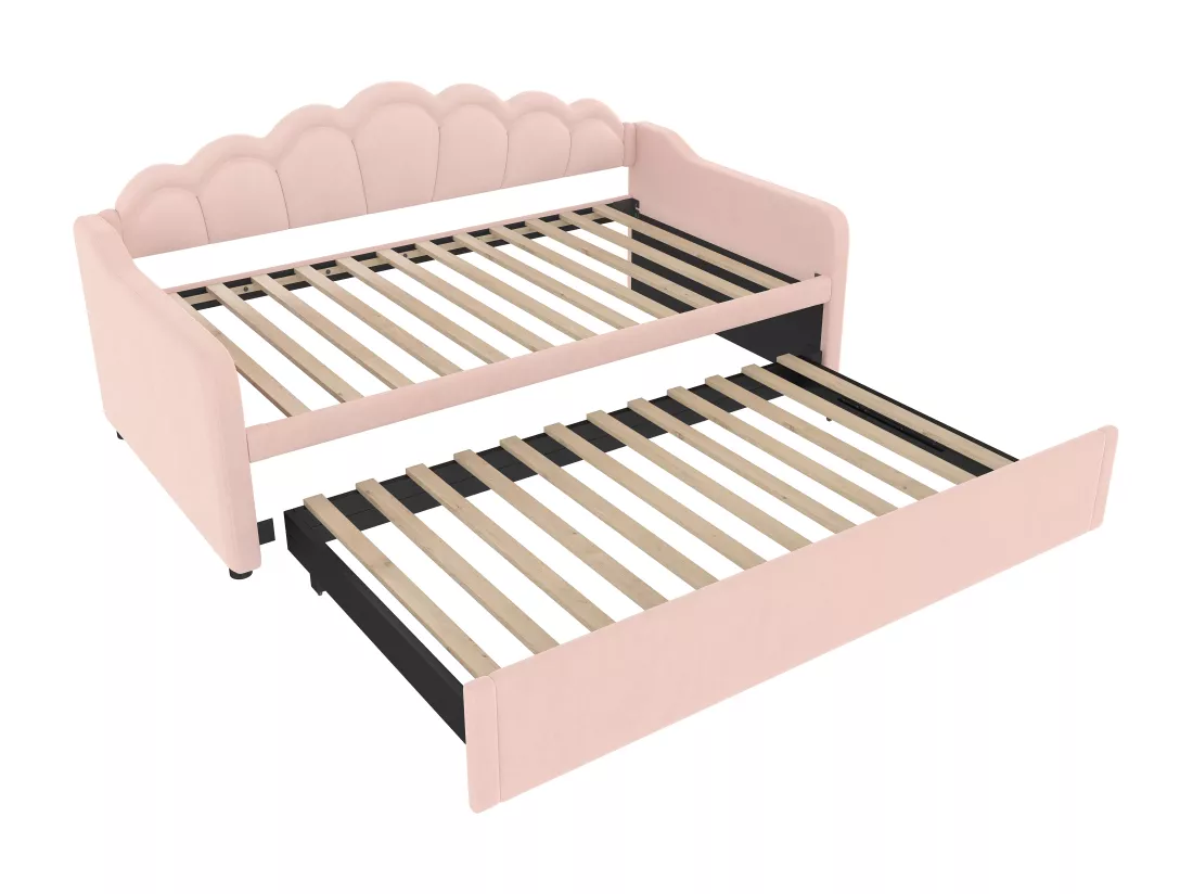 Canapé-lit 90x200/180x200 cm - avec lit gigogne - avec bande lumineuse LED - velours - rose (matelas non inclus)