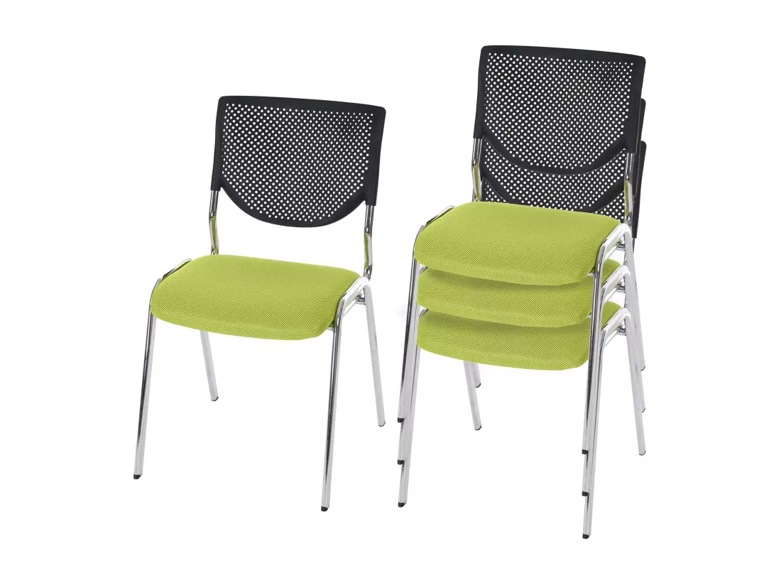 Chaise visiteur H401 Empilable (lot de 4), siège vert, pieds chromés