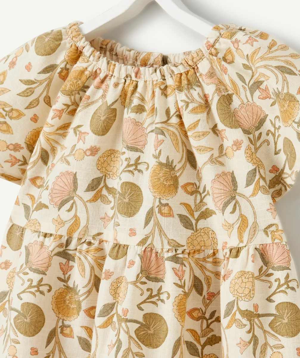 ROBE EN COTON BÉBÉ FILLE ÉCRUE ET IMPRIMÉE FLORAL