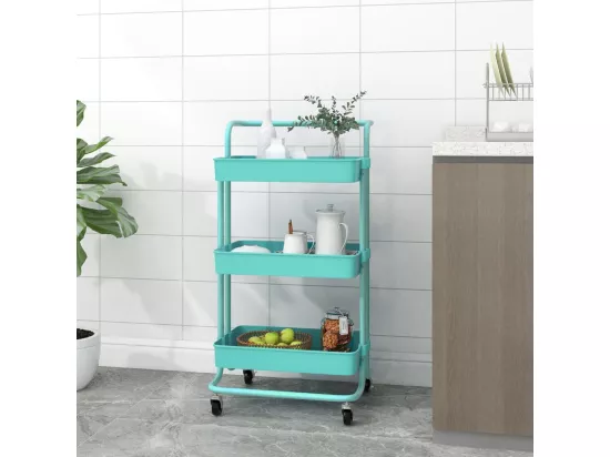 Chariot de cuisine 3 niveaux Turquoise 42x35x85 cm Fer et ABS