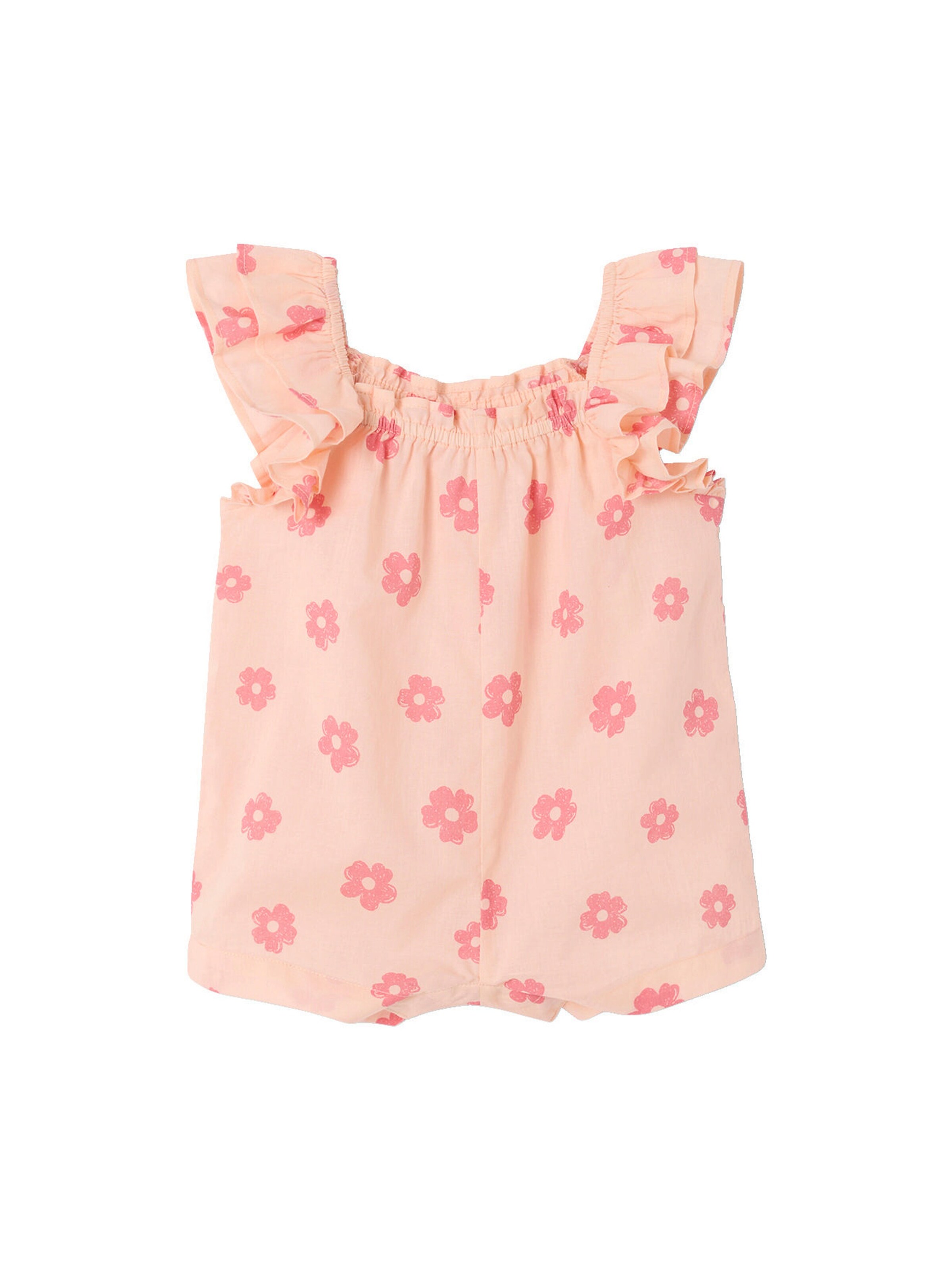 Vertbaudet Kurzer Mädchen Baby Overall aus geblümtem Voile hellrosa