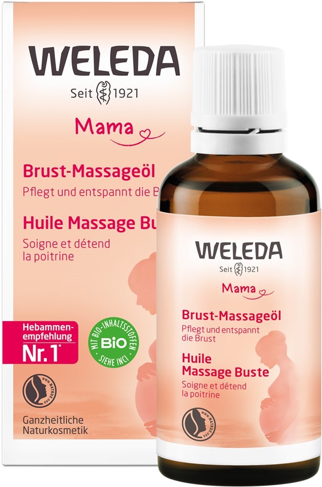 Weleda MAMA Brust-Massageöl<br>50 ml, Glasflasche, Öl