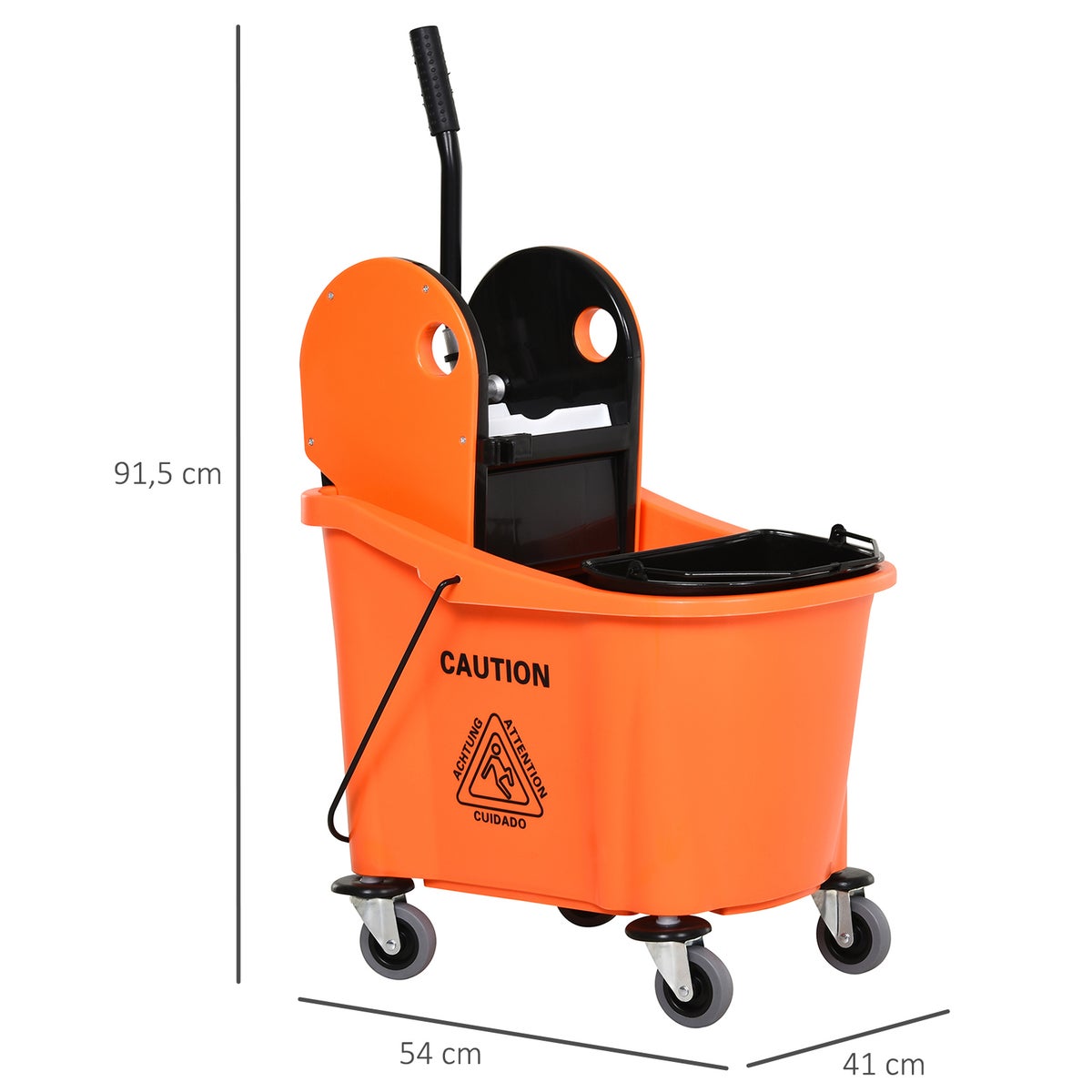 HOMCOM Schoonmaakwagen 36 liter, emmer met wielen, schoonmaak-emmer en dweilwagen met wringmechanisme, oranje, 54 x 41 x 91,5 cm