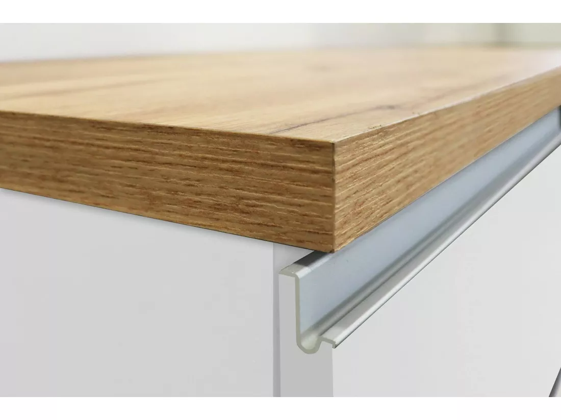 Îlot de cuisine Daffaticat, Armoire polyvalente, Meuble de kitchenette, Table auxiliaire, 100% Made in Italy, 125x90h90 cm, Blanc brillant et chêne
