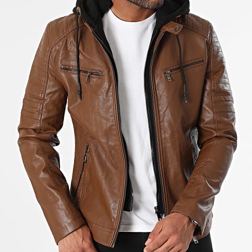 Veste Biker Capuche Marron