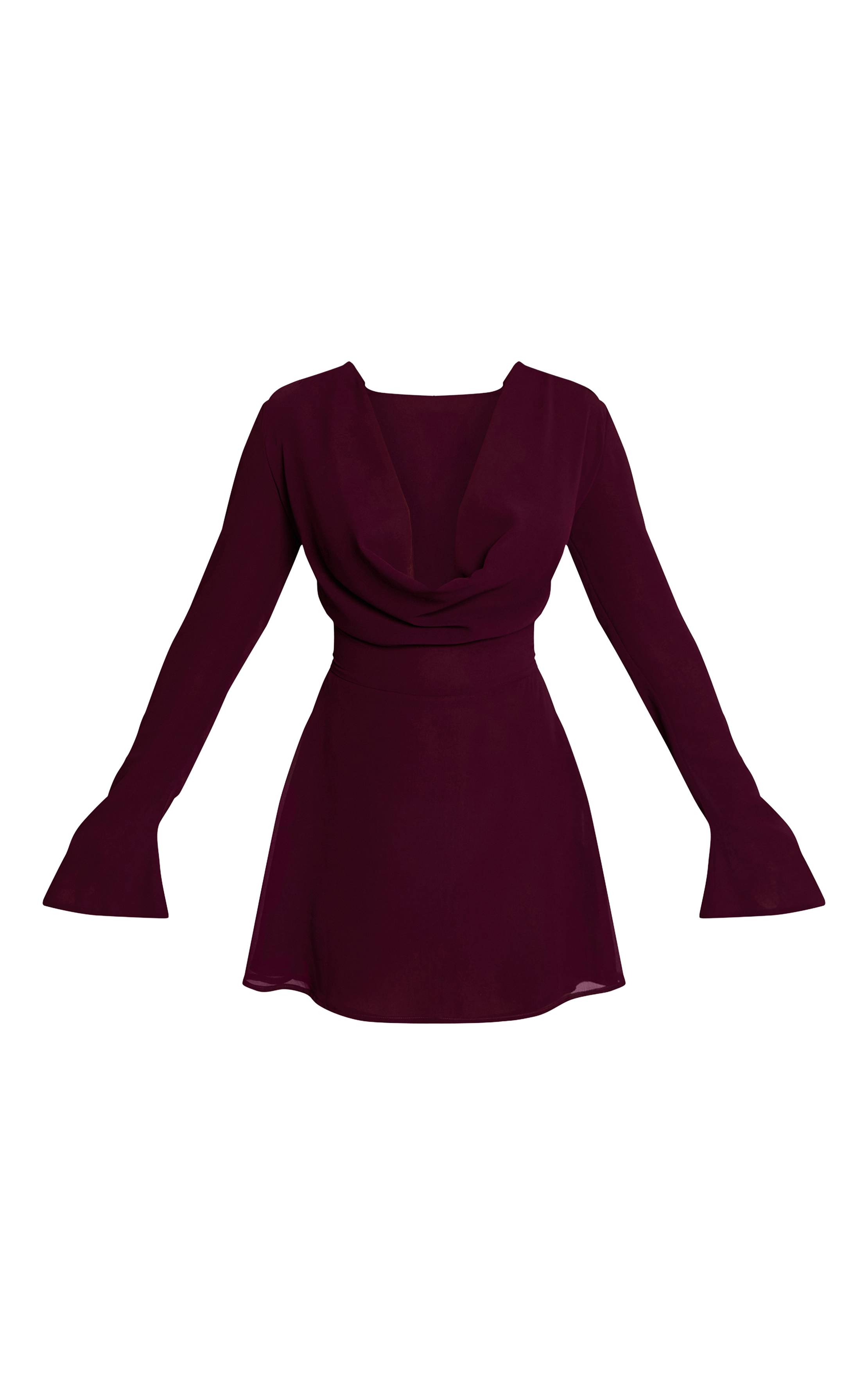 Violet Robe Droite En Mousseline Transparente À Col Bénitier Et Manches Évasées