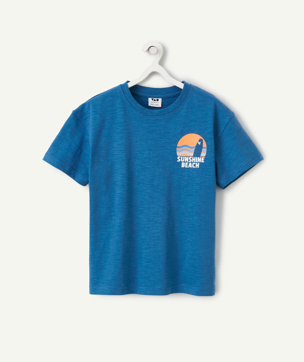 t-shirt garçon en coton bio bleu avec message et motif soleil