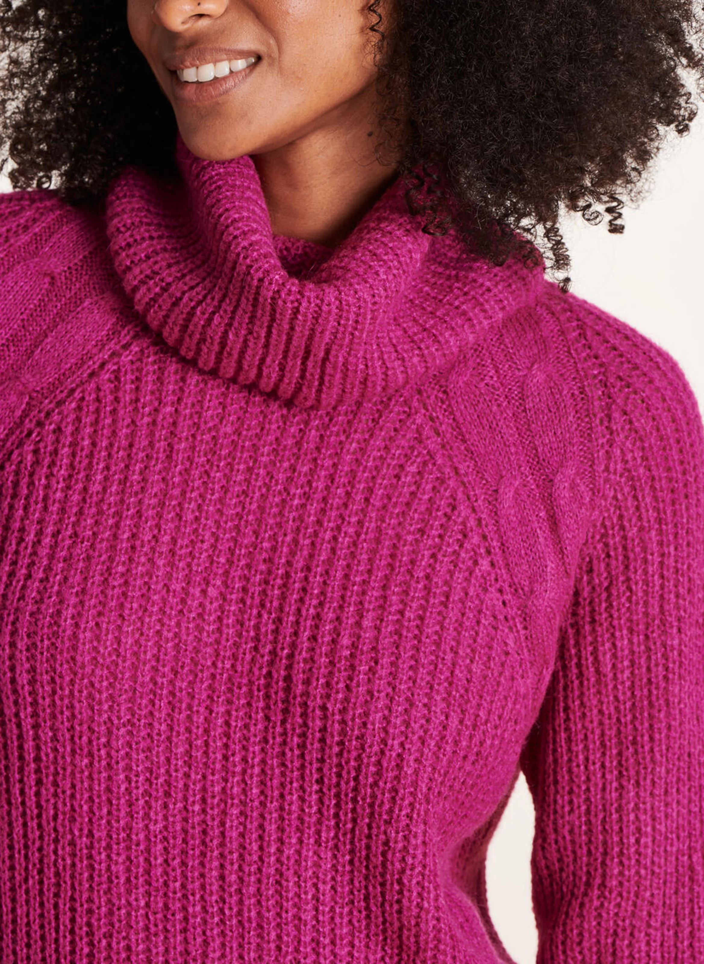 Pull tricot col roulé| Rose