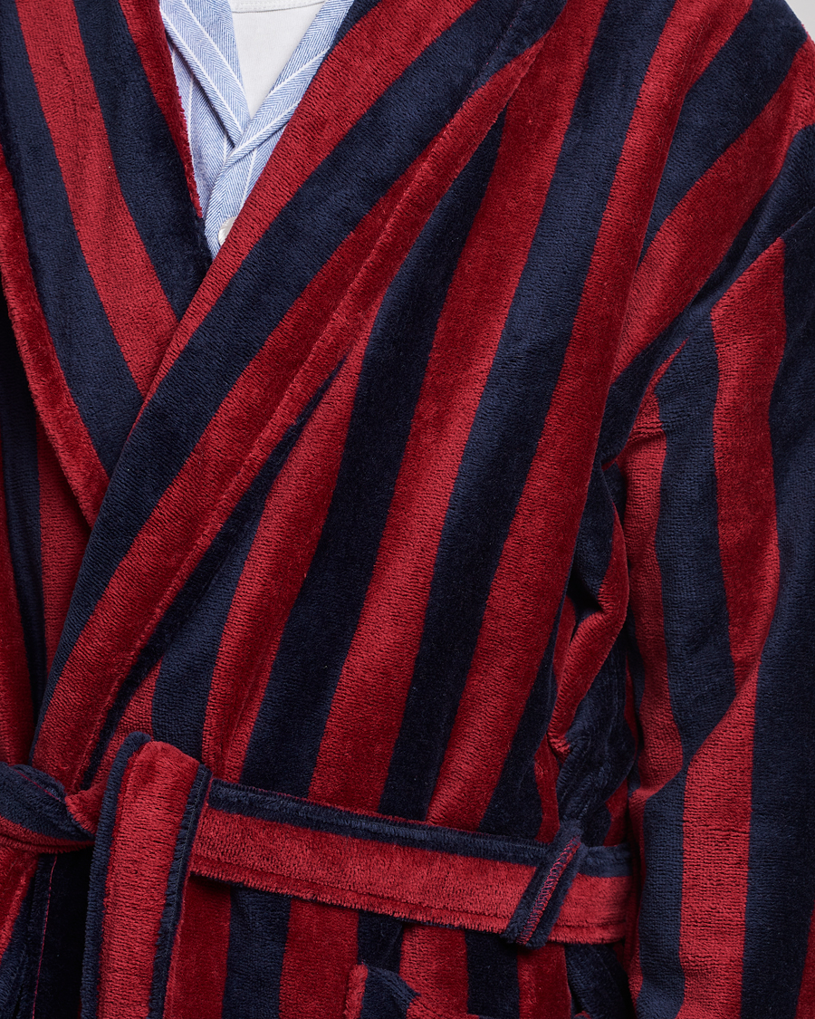 Derek Rose Cotton Velour Striped Gown Red/Blue