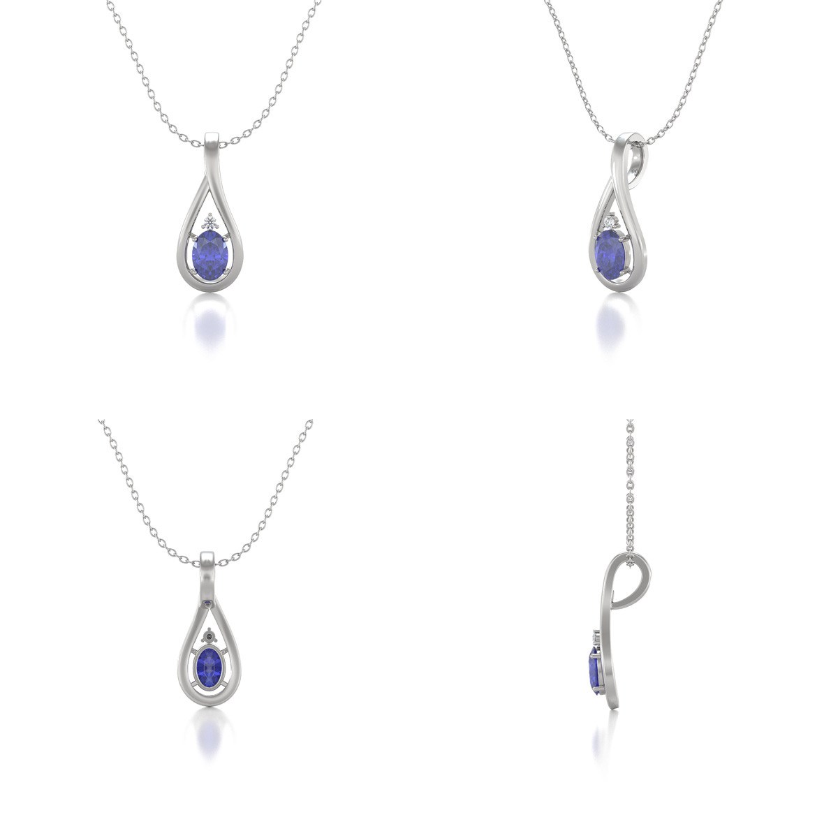 Collier Pendentif Or Blanc 750 Tanzanite et Diamants - Bijou de Luxe | Aden
