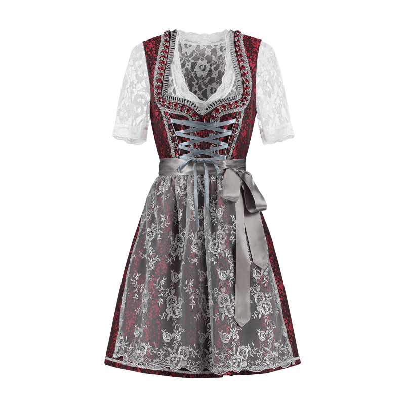 Rood Zilveren Dirndl Jurk Oktoberfest 2 delig