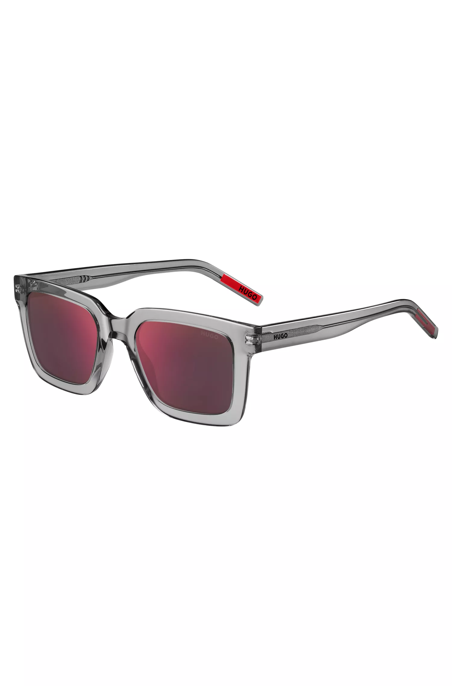 Óculos de sol HUGO em acetato transparente vermelho com lentes vermelhas.
