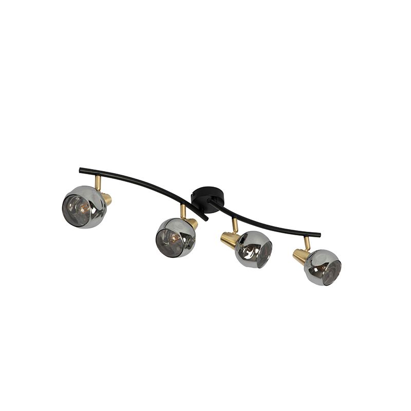 Art Deco plafondlamp goud met smoke glas 4-lichts - Vidro