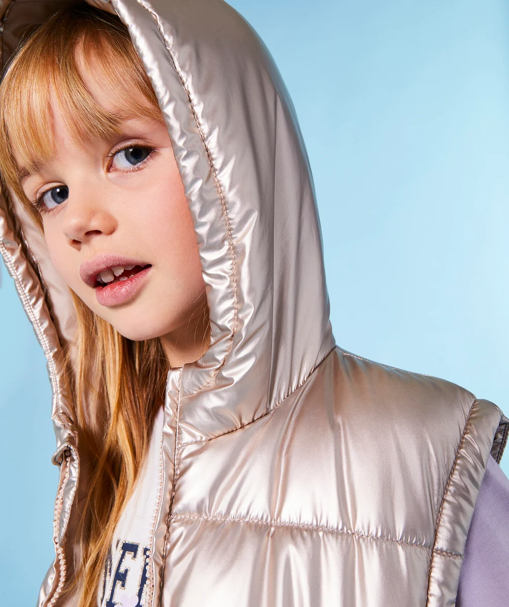 DOUDOUNE SANS MANCHES FILLE EN REMBOURRAGE RECYCLÉ COULEUR ROSE DORÉE