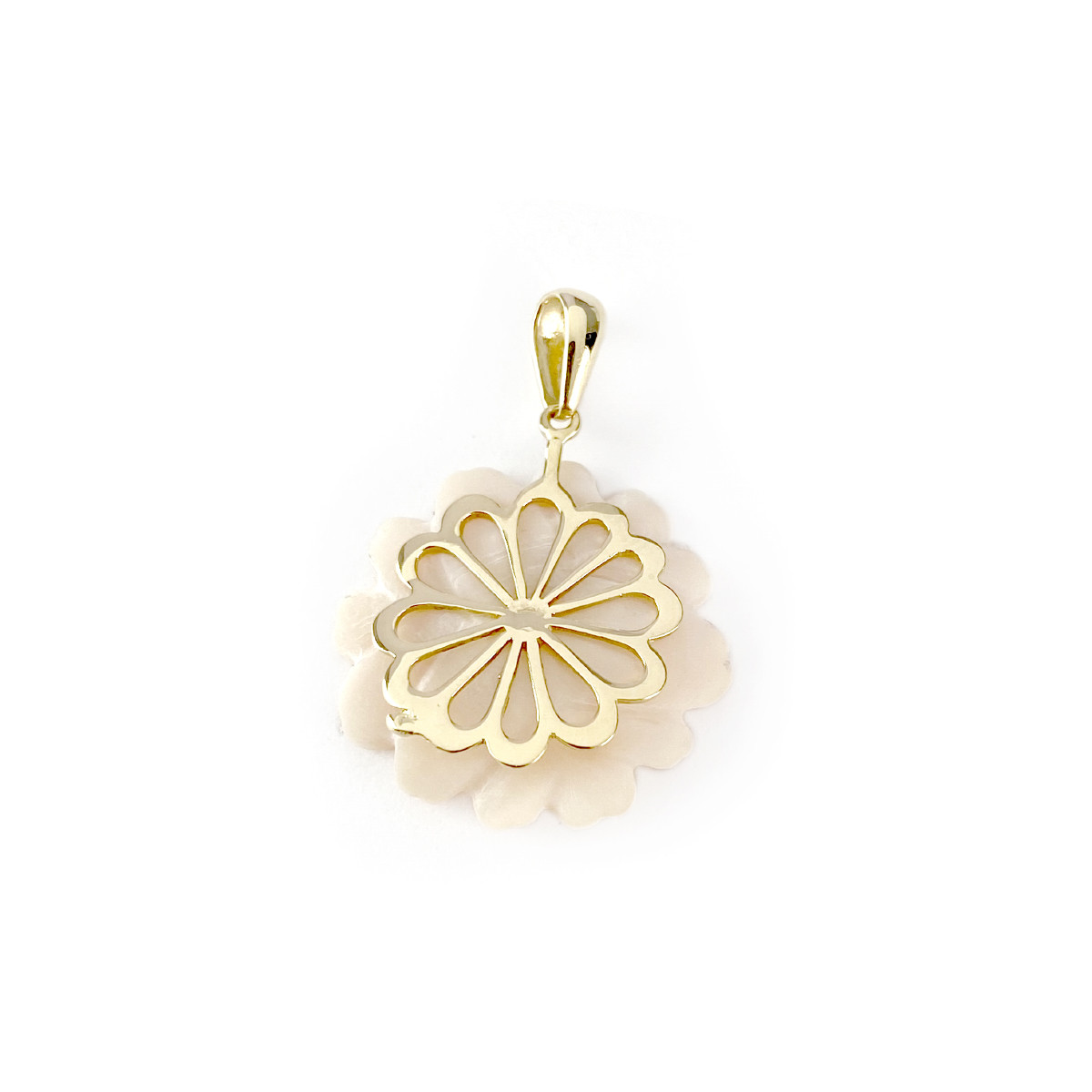 Pendentif fleur d'occasion or 375 jaune diamant nacre