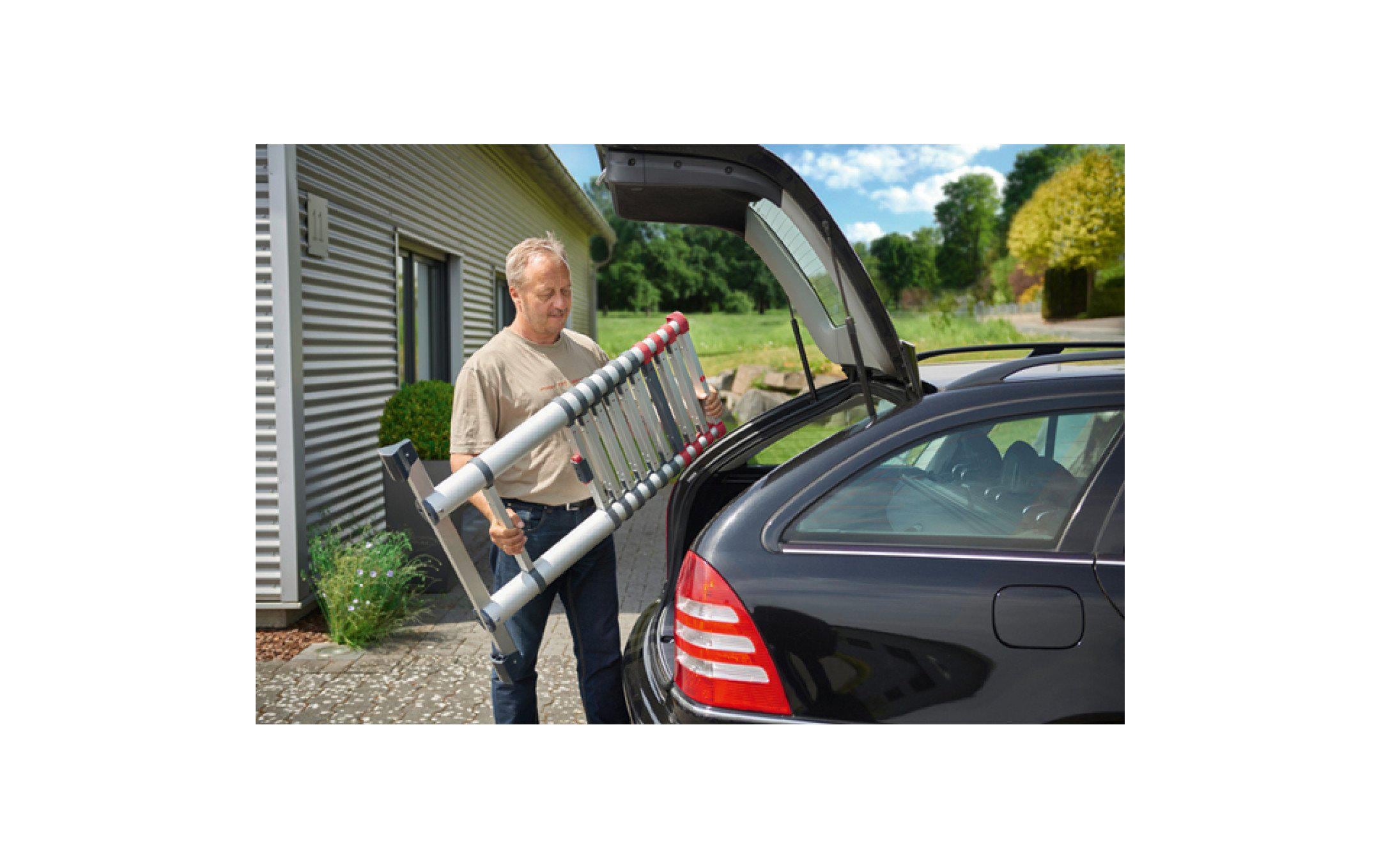 Teleskop-Anlegeleiter T80 Flexline 320 11 Stufen<br>Aluminium Sicherheits-Teleskopleiter mit Quertraverse