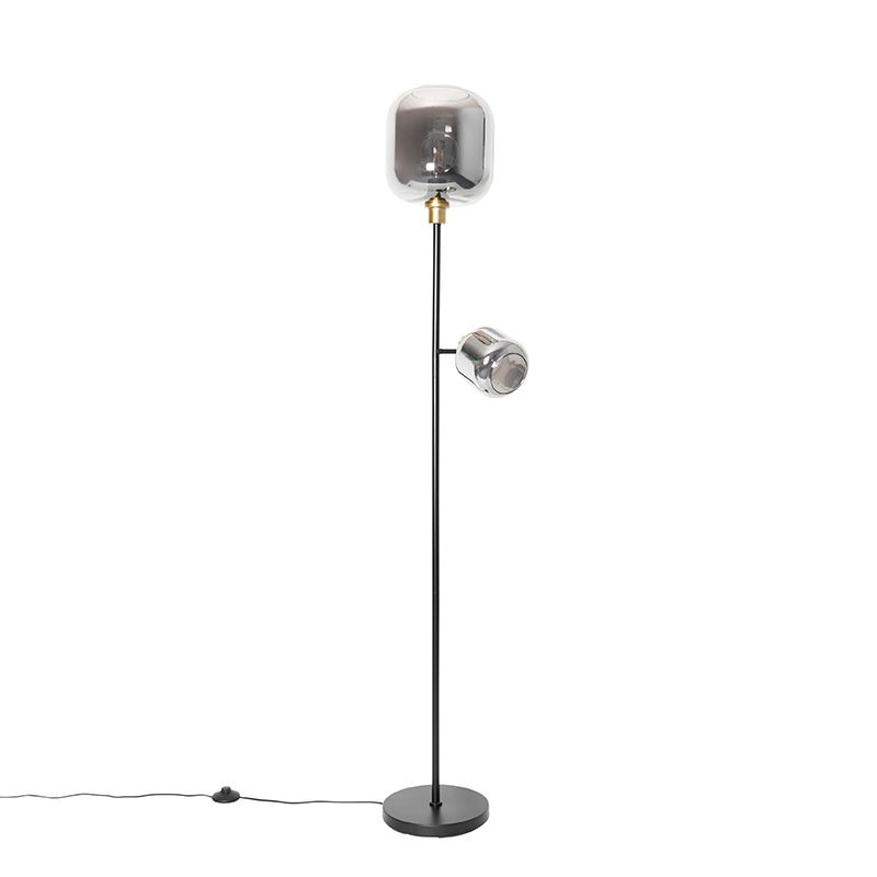 Vloerlamp zwart met goud met smoke glas 2-lichts - Zuzanna