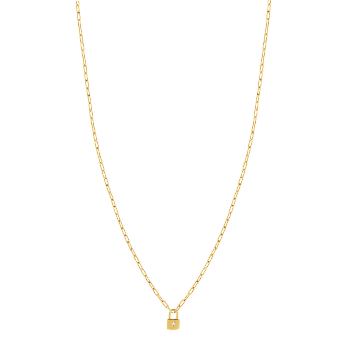 Collier plaqué or jaune, motif cadenas zirconia 45 cm