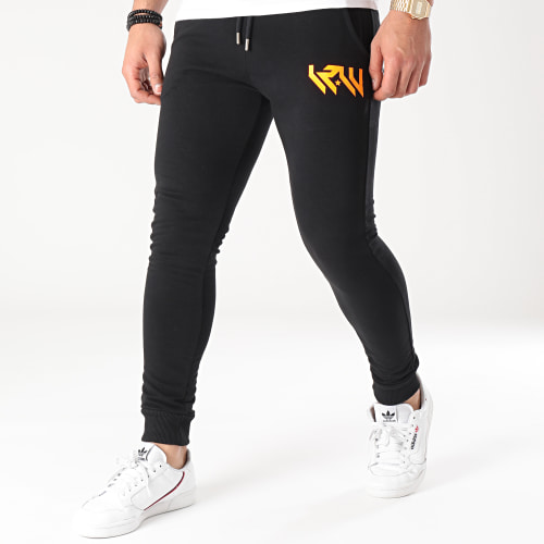 Pantalon Jogging Logo Noir Orange Fluo