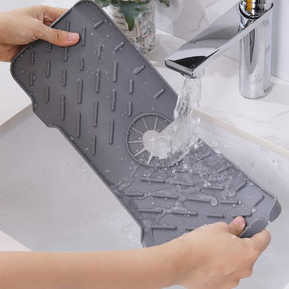 Silikon Spülbecken Schwamm Unterlage Wasserhahn Spritz Schutz Abtropfmatte - Schwarz