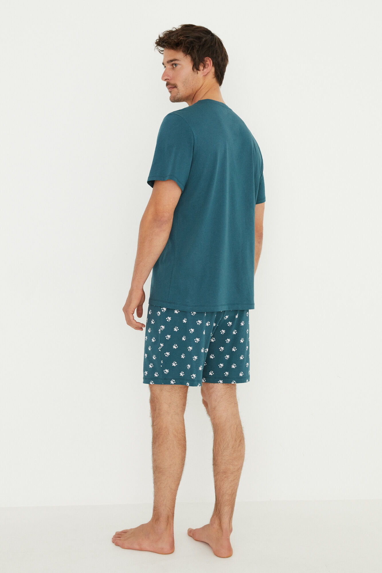 Pijama curto masculino, 100% algodão, verde - verde